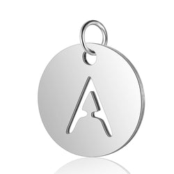 Stainless Steel Initial Disc Pendant, silver, hollow letter Z view 5