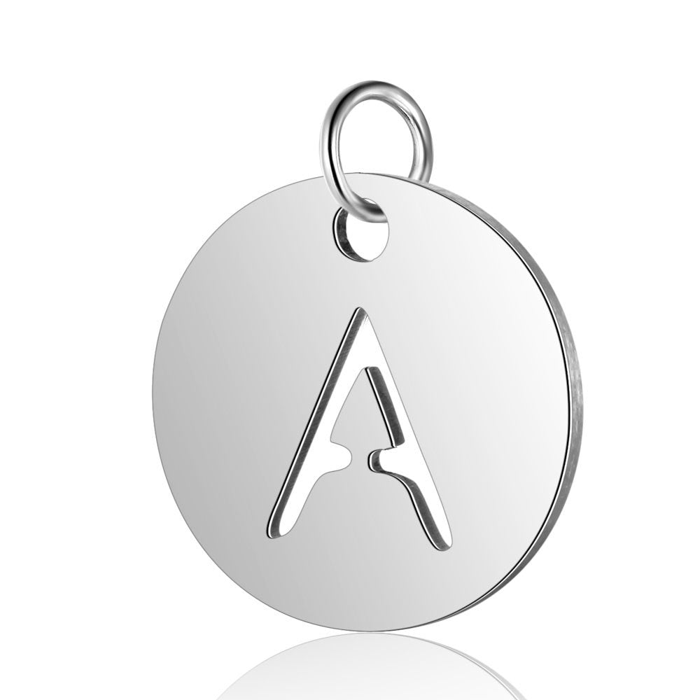 Stainless Steel Initial Disc Pendant, silver, hollow letter Z view 5