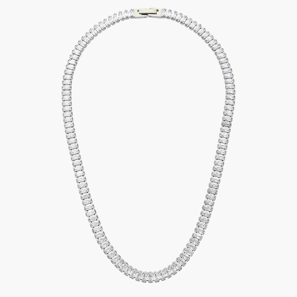 Baguette CZ Tennis Chain Necklace with gold-tone finish and clear stones view 3