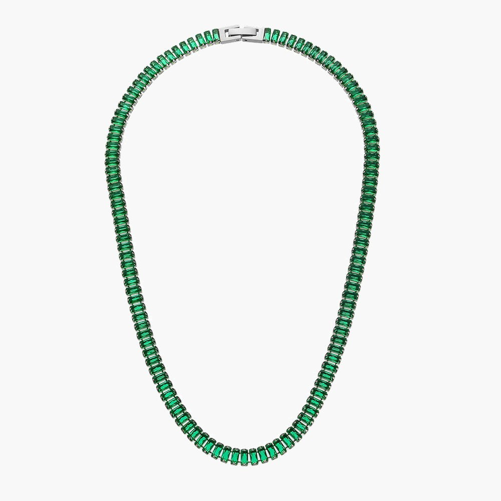 Baguette CZ Tennis Chain Necklace with gold-tone finish and clear stones view 2