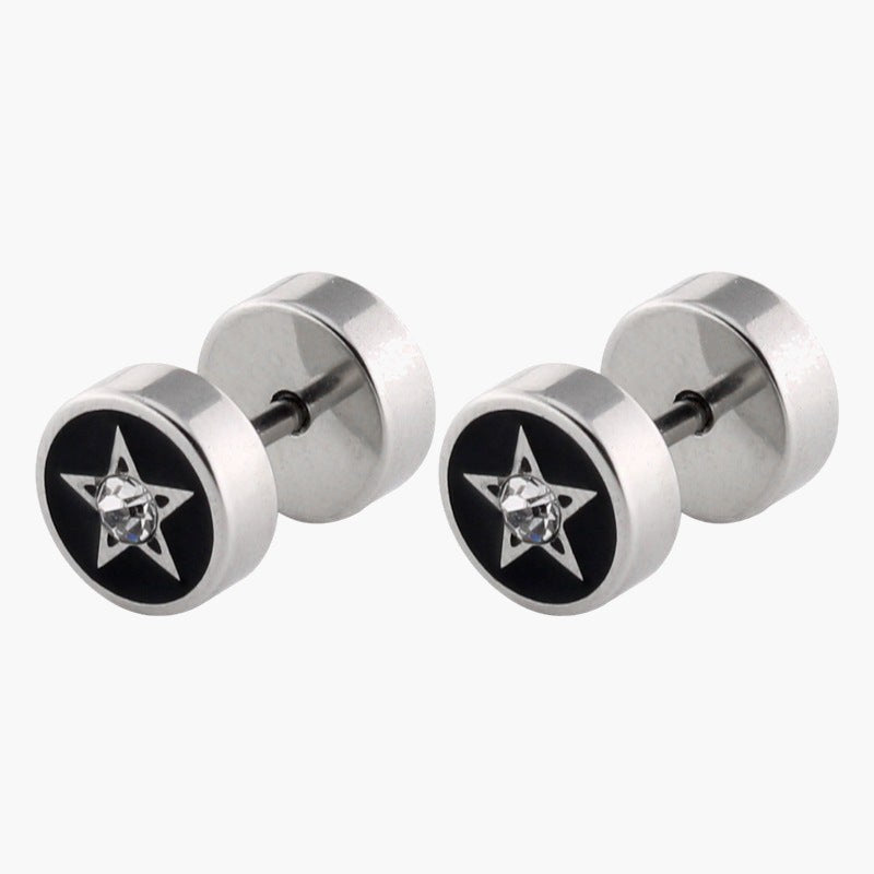 Barbell Stud Earrings with Inlay - Gold-tone geometric floral stud view 2