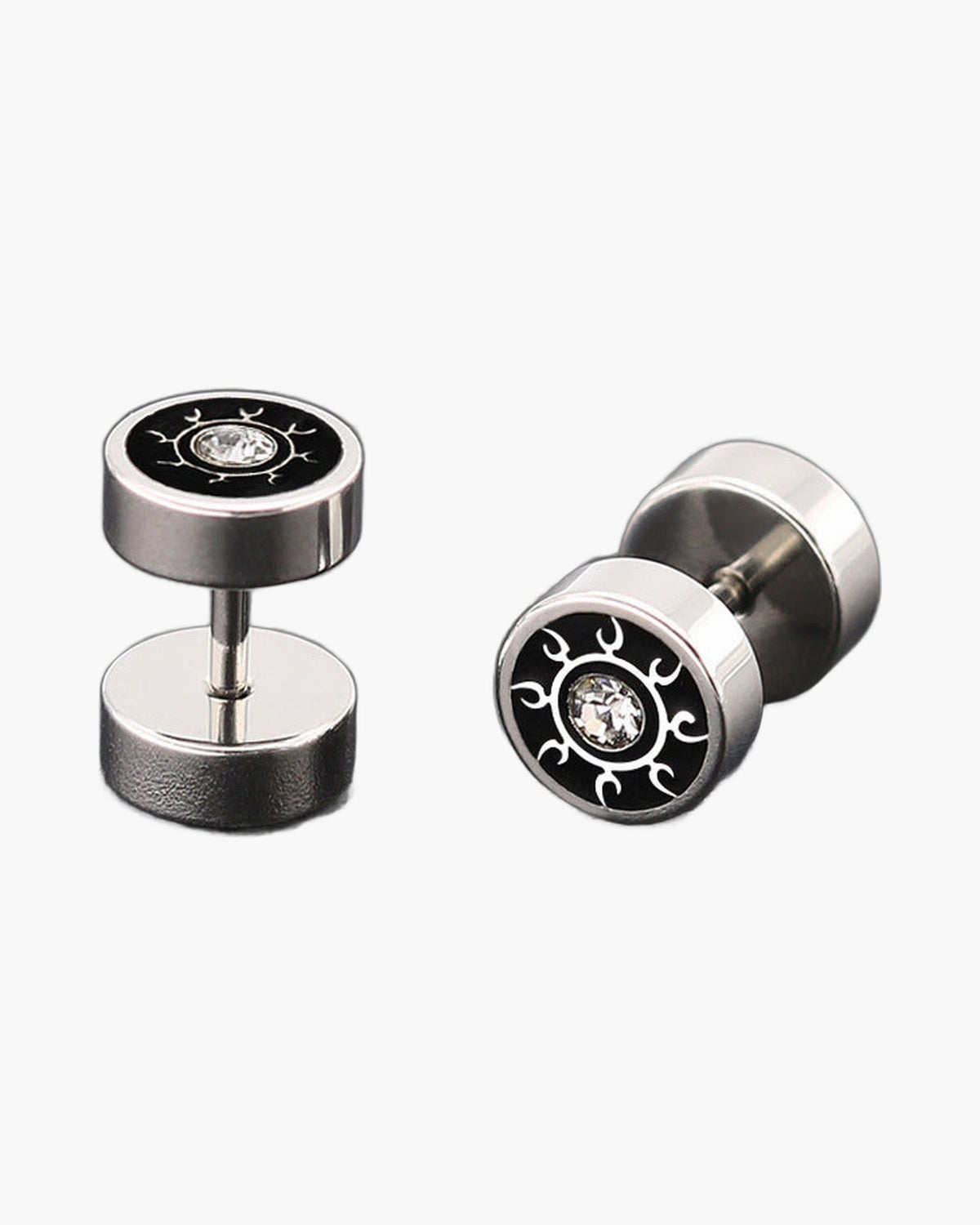 Barbell Stud Earrings with Inlay - Gold-tone geometric floral stud view 3