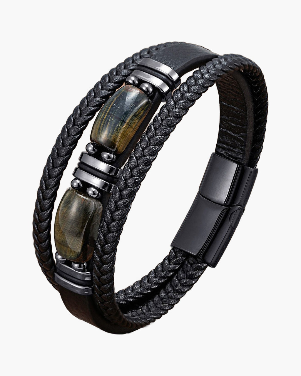 The Multi-Strand Leather and Tiger Eye Bracelet, Blue