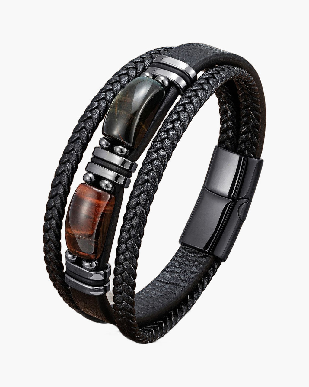 The Multi-Strand Leather and Tiger Eye Bracelet, Blue & Red