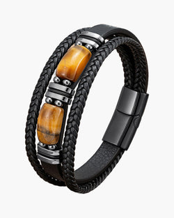 The Multi-Strand Leather and Tiger Eye Bracelet, Brown