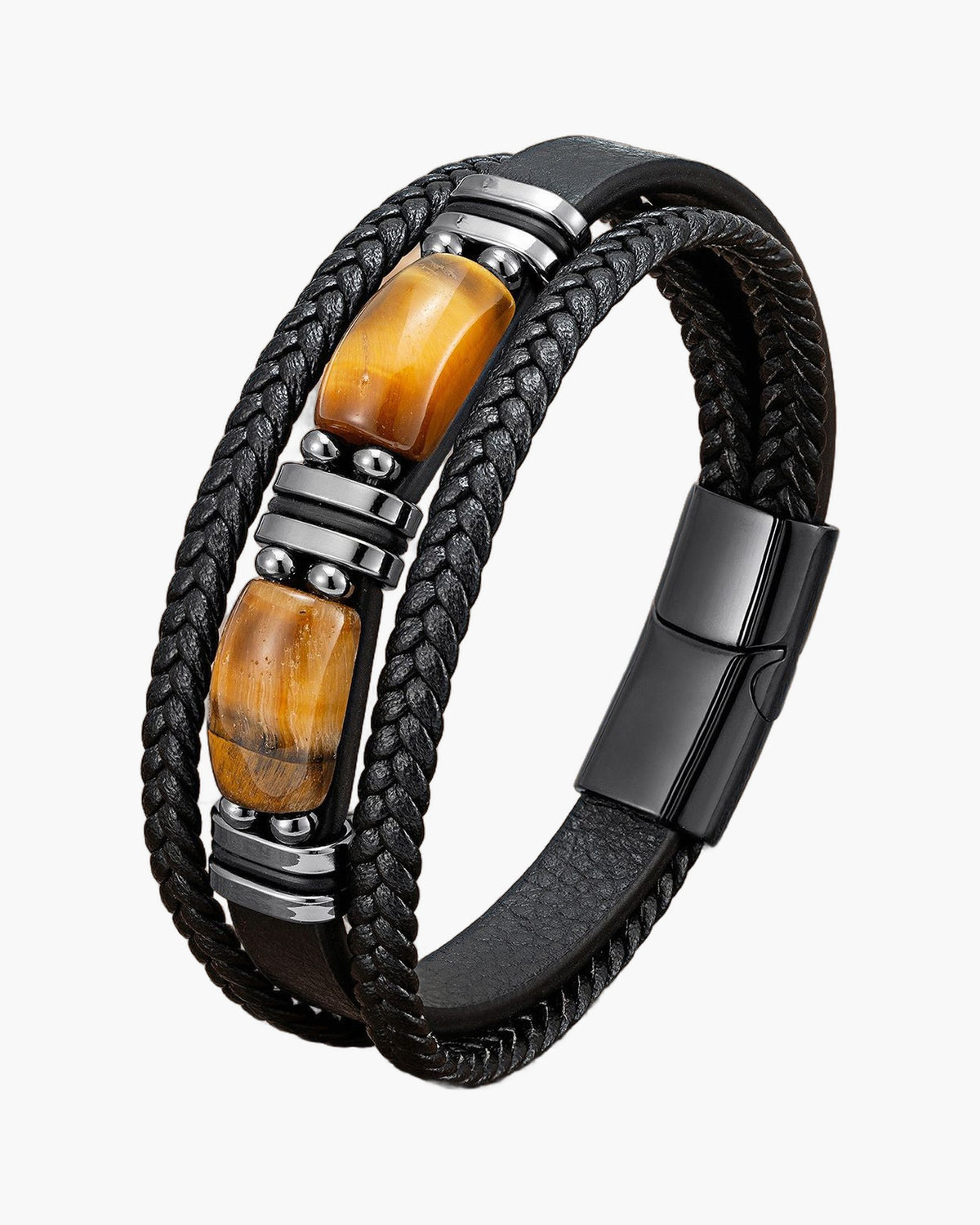The Multi-Strand Leather and Tiger Eye Bracelet, Brown