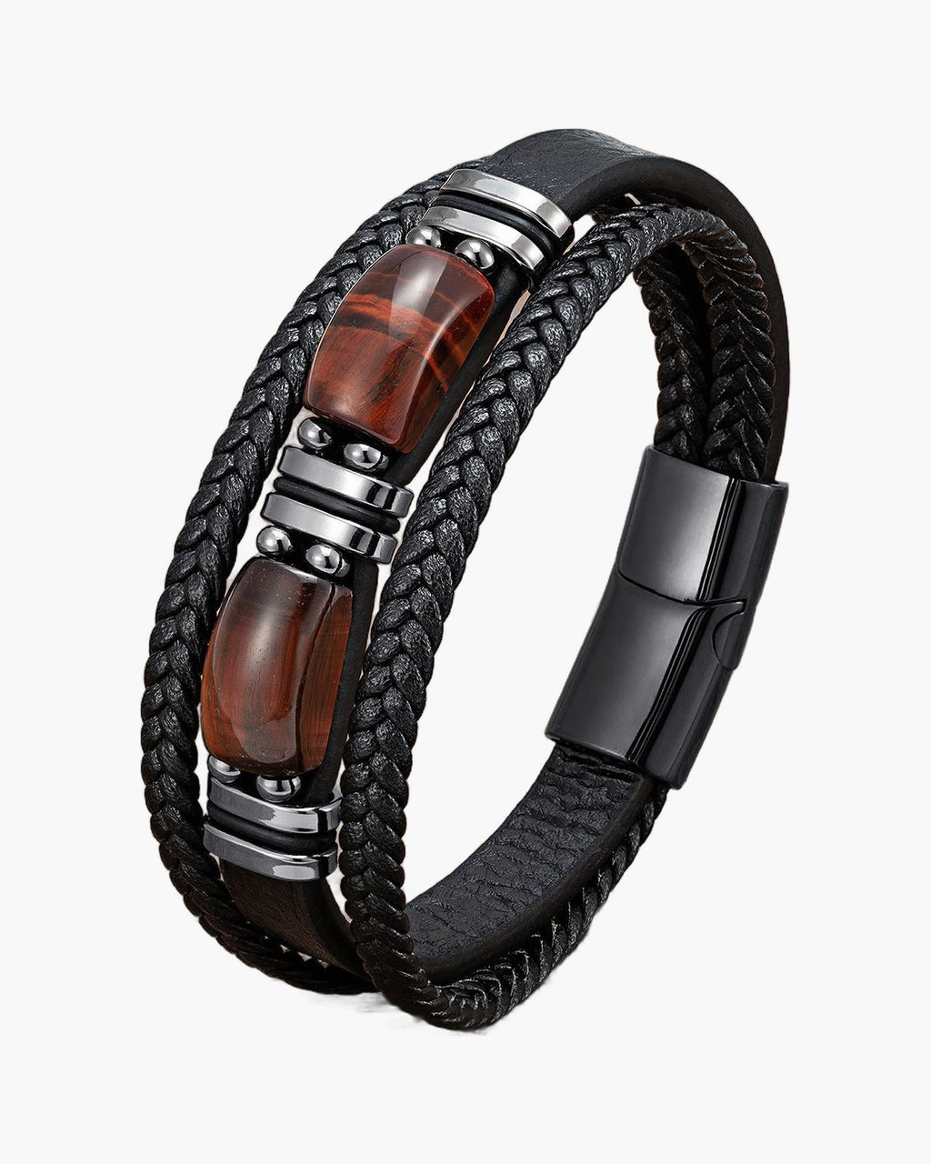 The Multi-Strand Leather and Tiger Eye Bracelet, Red