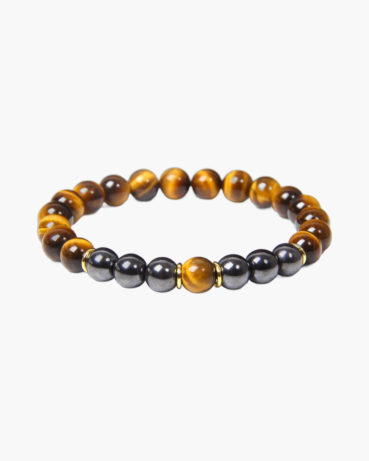 The Tiger Eye and Black Stone Bead Bracelet, Classic Brown