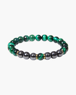 The Tiger Eye and Black Stone Bead Bracelet, Green