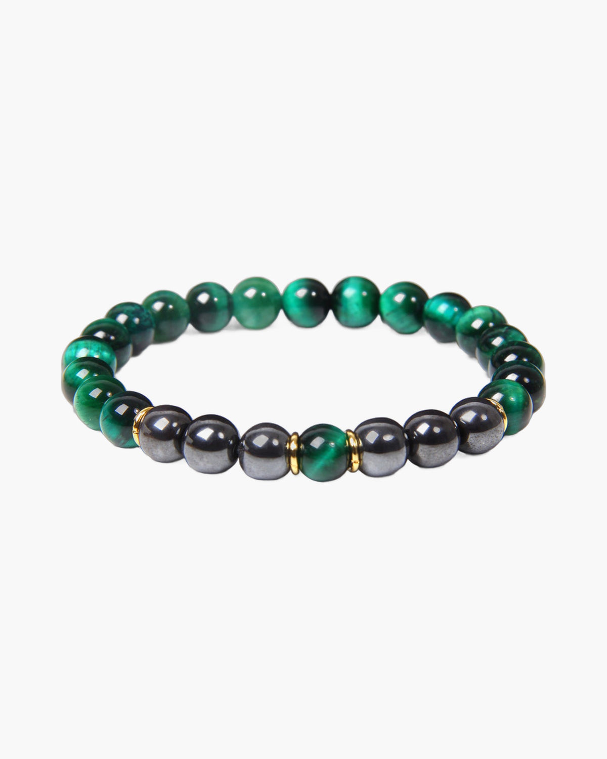 The Tiger Eye and Black Stone Bead Bracelet, Green