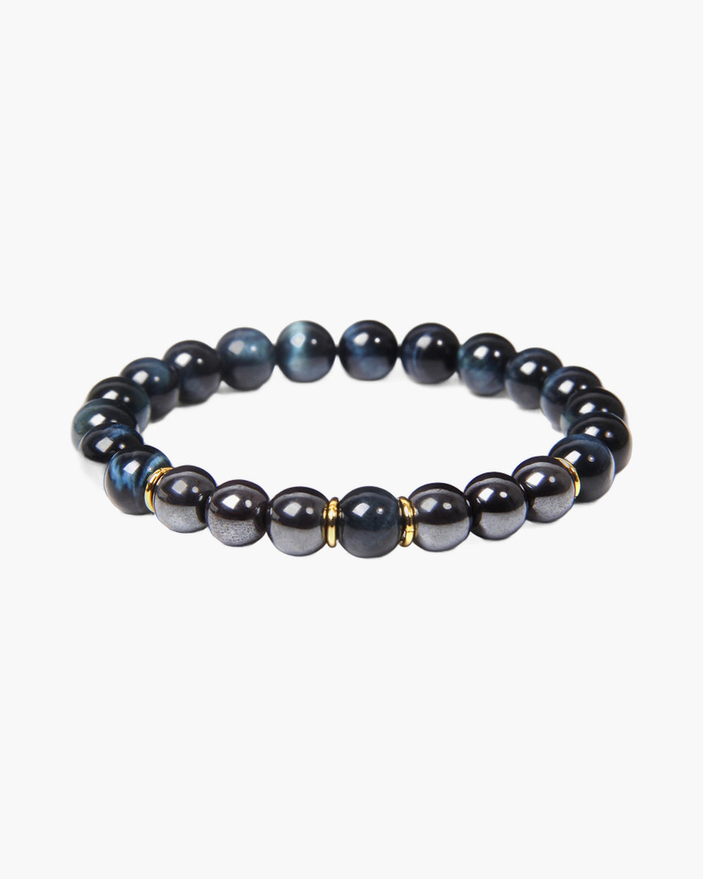 The Tiger Eye and Black Stone Bead Bracelet, Midnight Blue