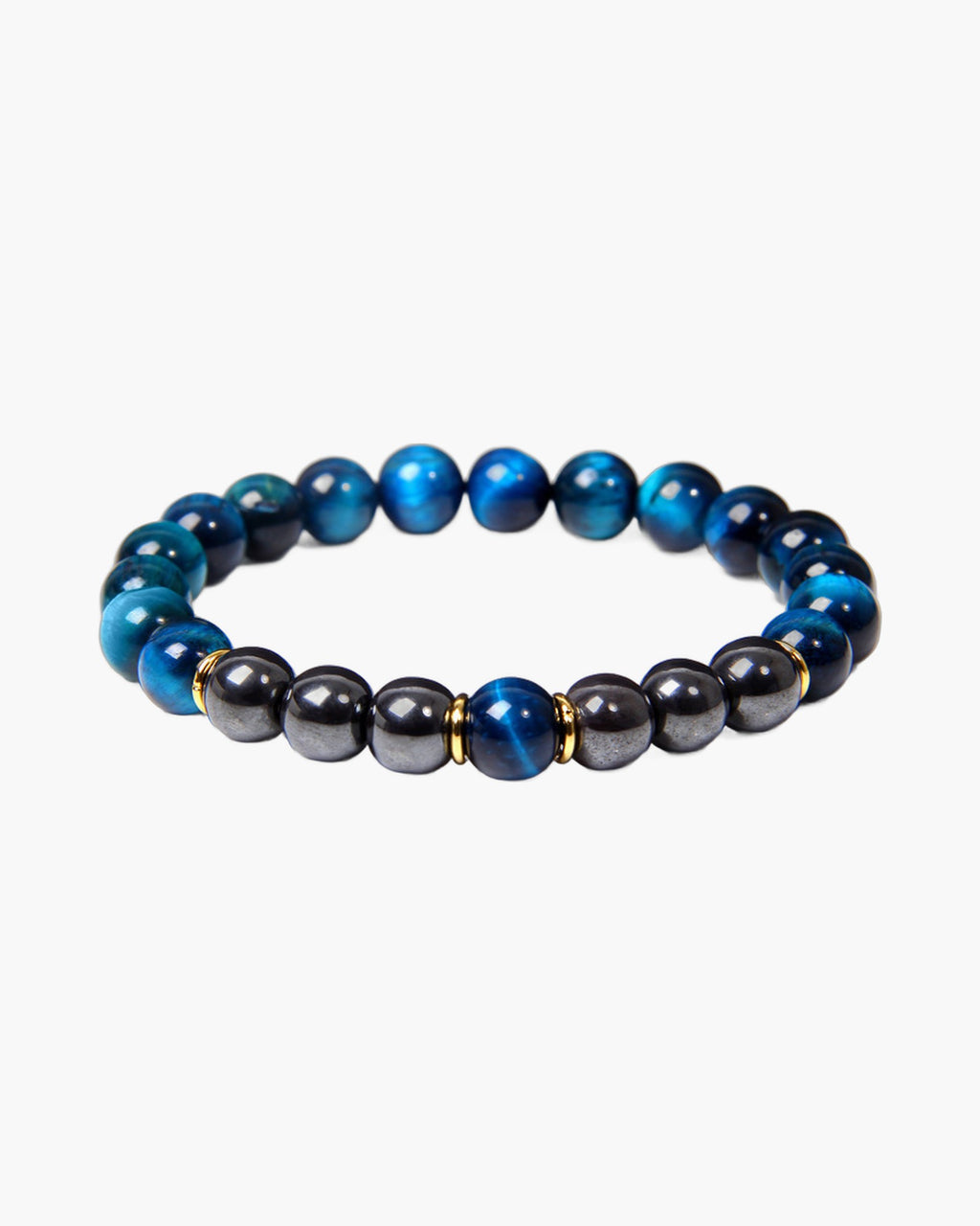 The Tiger Eye and Black Stone Bead Bracelet, Ocean Blue