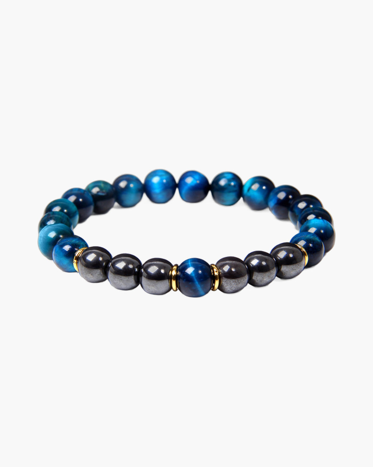 The Tiger Eye and Black Stone Bead Bracelet, Ocean Blue