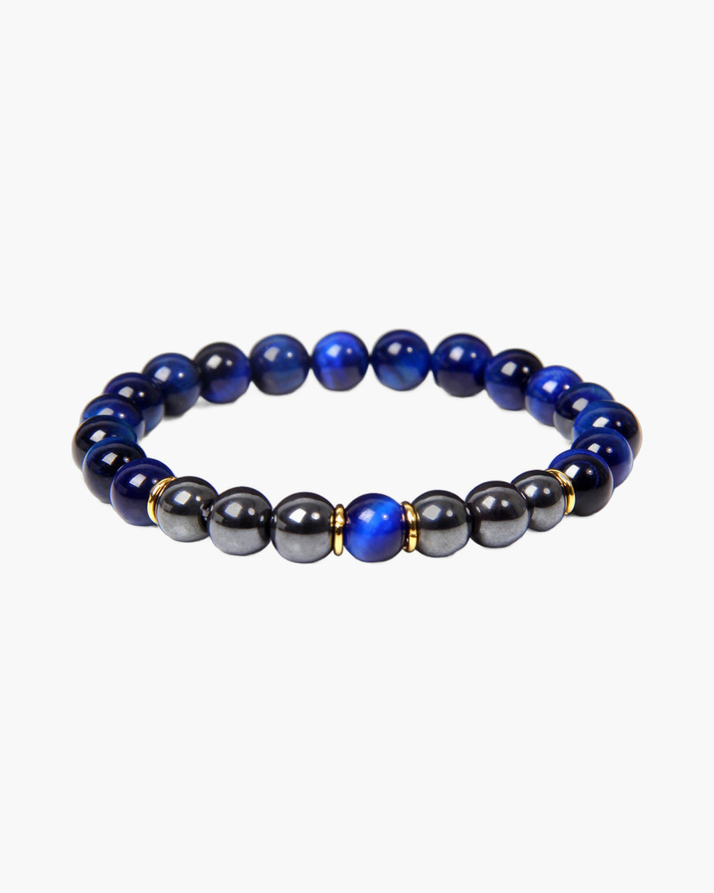 The Tiger Eye and Black Stone Bead Bracelet, Royal Blue