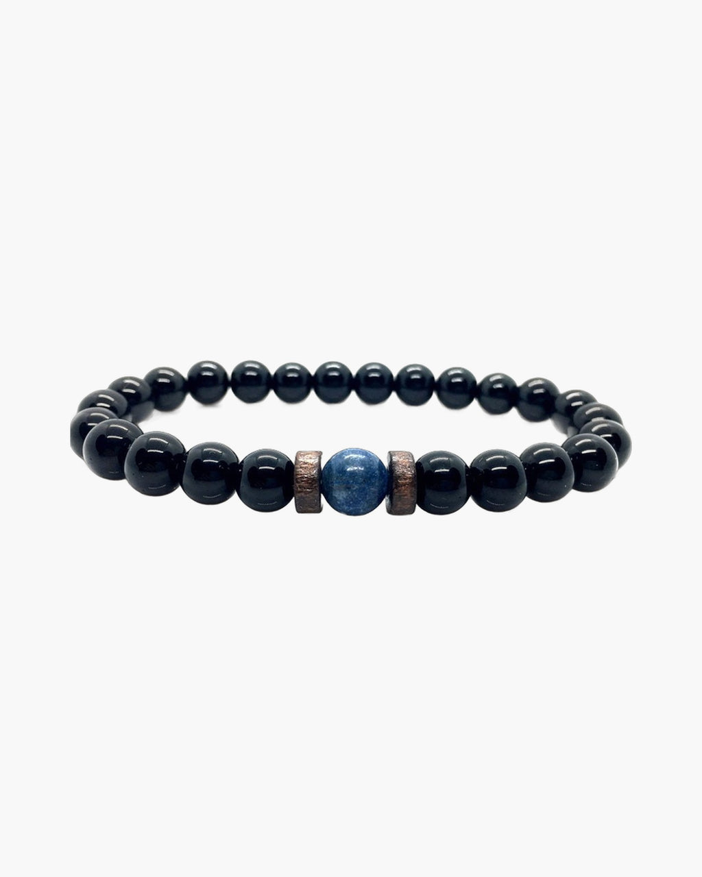The Black Bead Bracelet with Lapis or Grey Stone, Glossy Black - Lapis