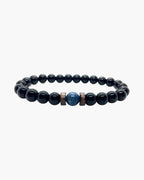 The Black Bead Bracelet with Lapis or Grey Stone, Glossy Black - Lapis