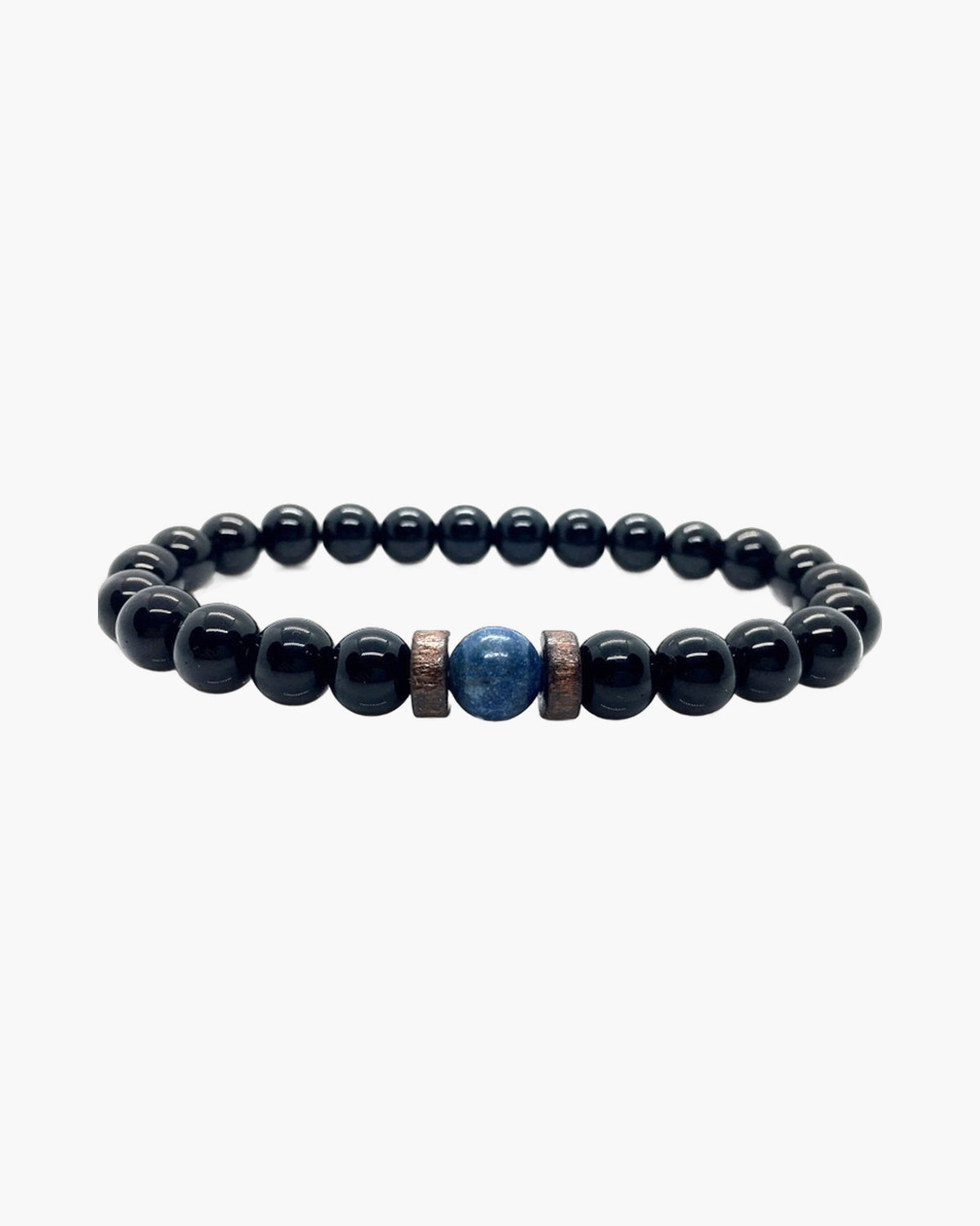 The Black Bead Bracelet with Lapis or Grey Stone, Glossy Black - Lapis