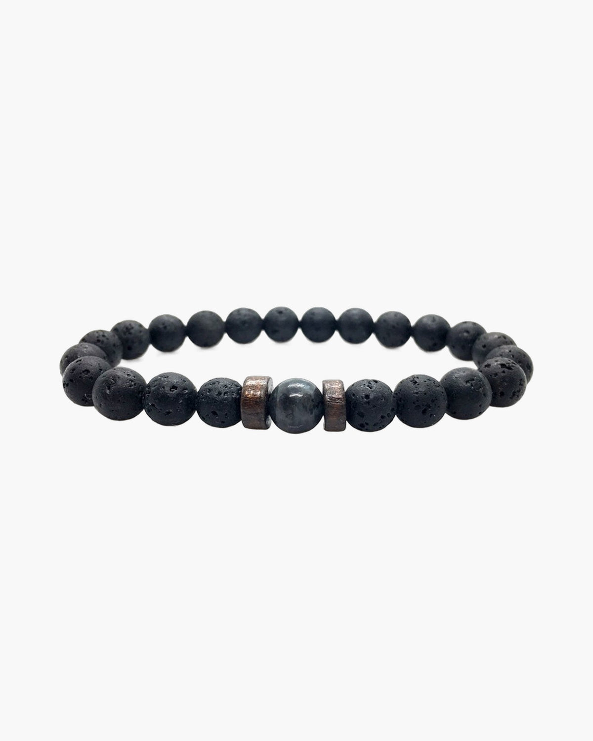 The Black Bead Bracelet with Lapis or Grey Stone, Lava - Grey Stone