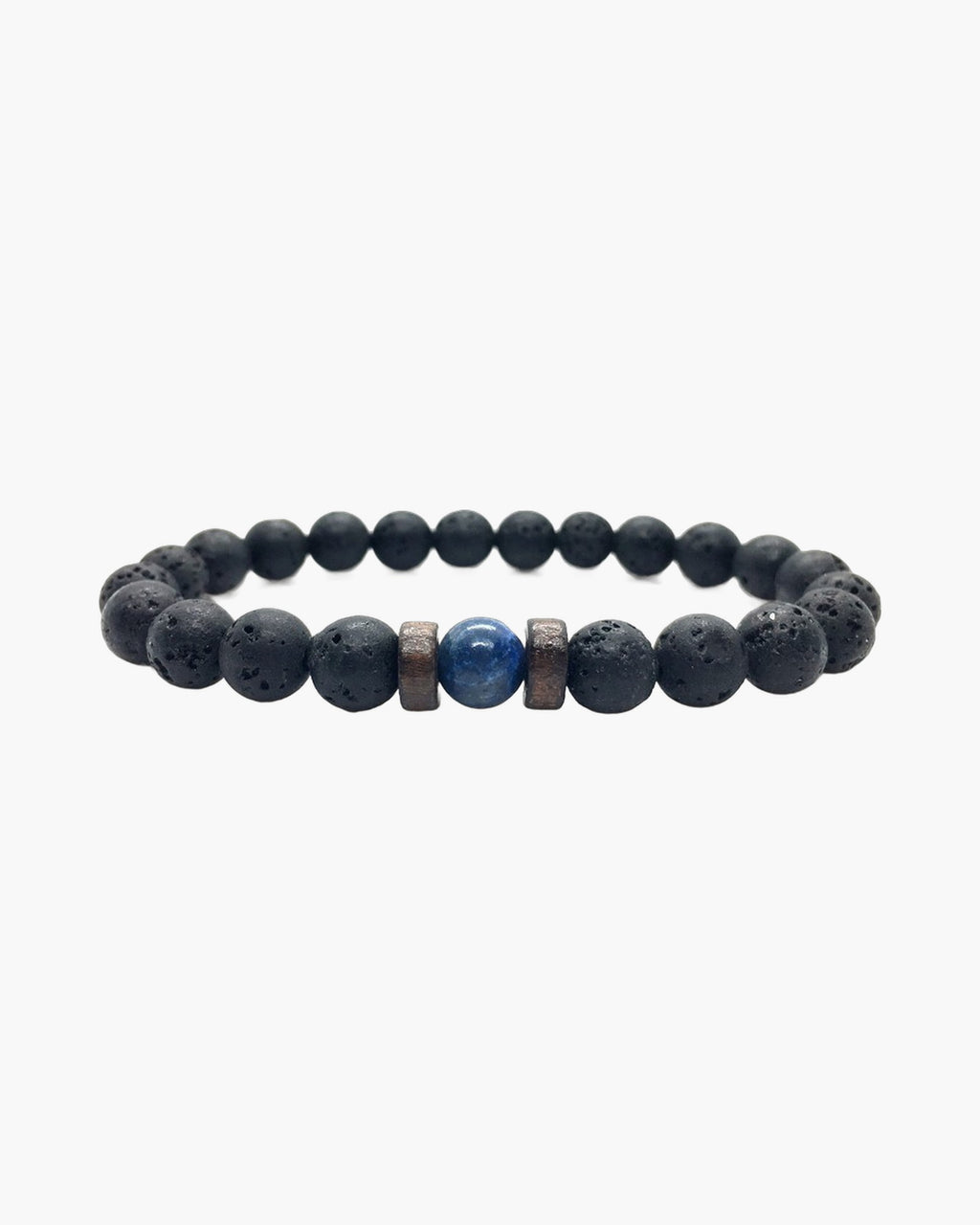 The Black Bead Bracelet with Lapis or Grey Stone, Lava - Lapis
