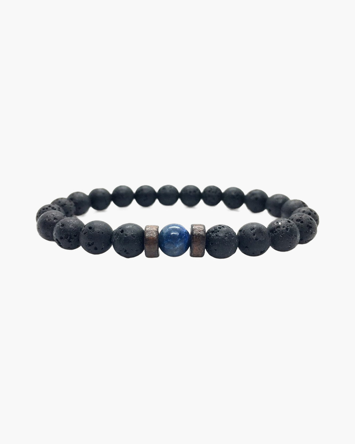 The Black Bead Bracelet with Lapis or Grey Stone, Lava - Lapis