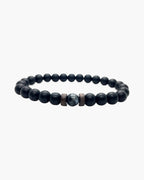 The Black Bead Bracelet with Lapis or Grey Stone, Matte Black - Grey Stone