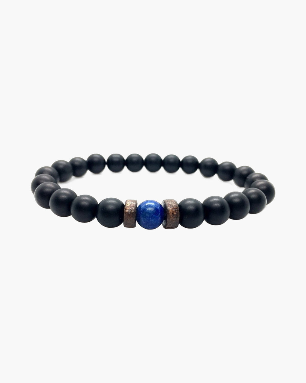 The Black Bead Bracelet with Lapis or Grey Stone, Matte Black - Lapis