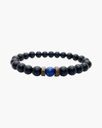 The Black Bead Bracelet with Lapis or Grey Stone, Matte Black - Lapis