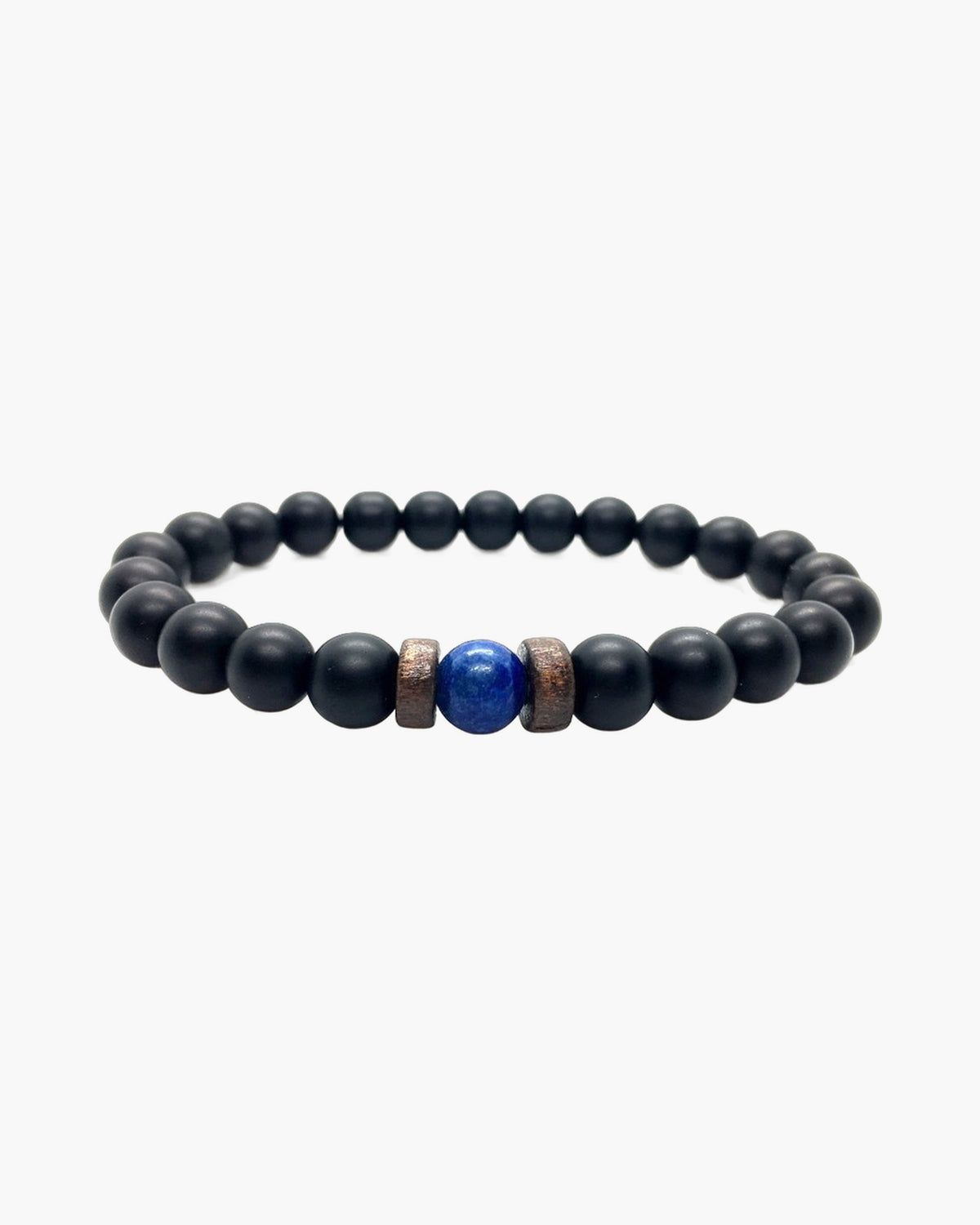 The Black Bead Bracelet with Lapis or Grey Stone, Matte Black - Lapis