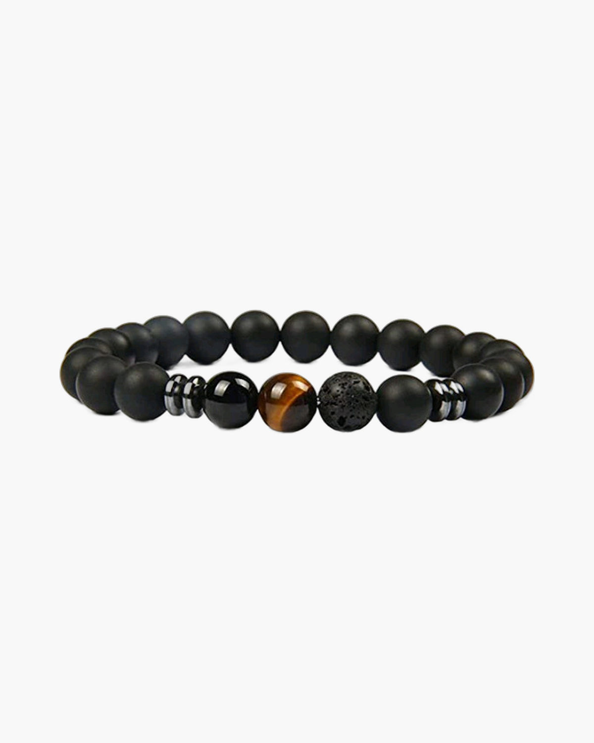The Lava and Tiger Eye Stone Bead Bracelet, Black Mix