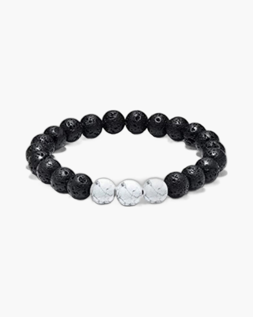 The Lava and Tiger Eye Stone Bead Bracelet, Lava & White
