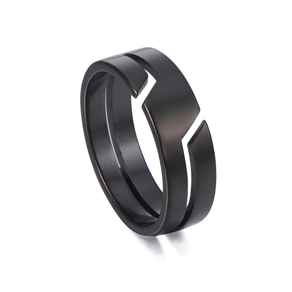 Stainless Steel Layered Geometric Ring, silver, black view 4