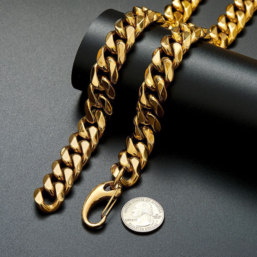 The 14mm Gold-Tone Cuban Chain in Stainless Steel, view 5