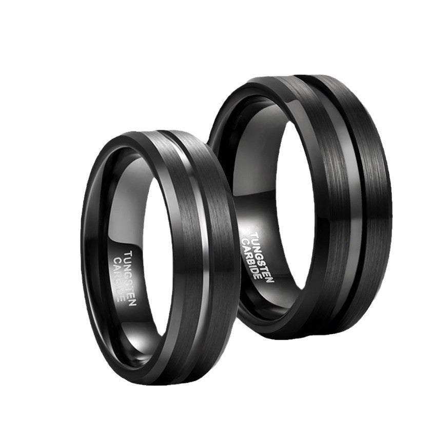 Black Tungsten Carbide Groove Band, brushed and polished view 4