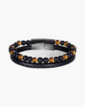 The Double-Strand Leather and Stone Bead Bracelet, Black