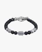 The Toggle Clasp Stone Bead Bracelet with Steel Accents, Black Marble & Map Stone
