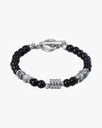 The Toggle Clasp Stone Bead Bracelet with Steel Accents, Black & Map Stone