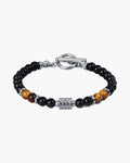 The Toggle Clasp Stone Bead Bracelet with Steel Accents, Black & Tiger Eye