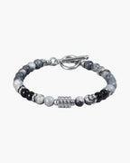 The Toggle Clasp Stone Bead Bracelet with Steel Accents, Gray Network