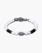 The Toggle Clasp Stone Bead Bracelet with Steel Accents, White & Black