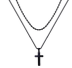 Titanium Steel Layered Cross Necklace in silver finish view 3