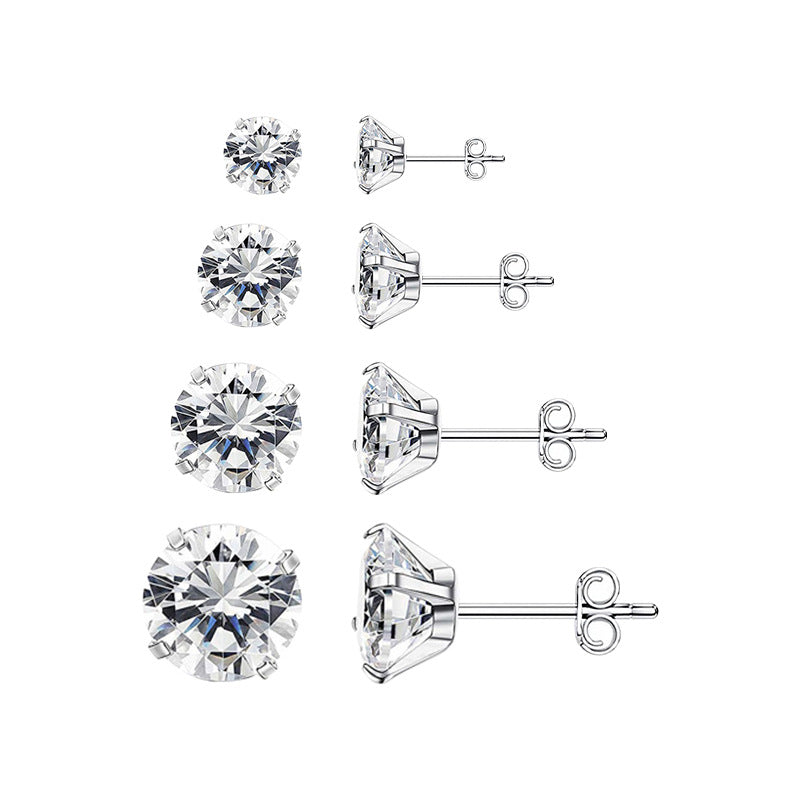 The Round Zircon Stud Earrings in Stainless Steel, view 3