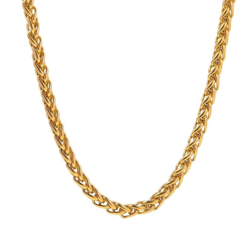 Titanium Steel Wheat Chain Necklace gold-tone on white background