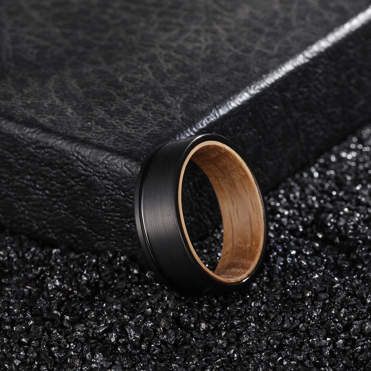 8mm Black Tungsten Carbide Wood Inlay Ring, modern, durable, men's jewelry view 4