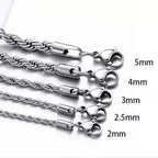 2-5mm Stainless Steel Rope Chain on dark wood texture view 4