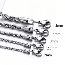 2-5mm Stainless Steel Rope Chain on dark wood texture view 4