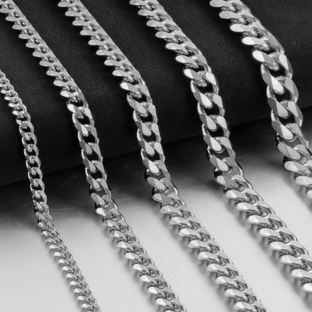 3-9mm Stainless Steel Curb Link Chain in silver, gold, and black finishes view 5