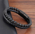 The Double-Strand Leather and Stone Bead Bracelet, view 3