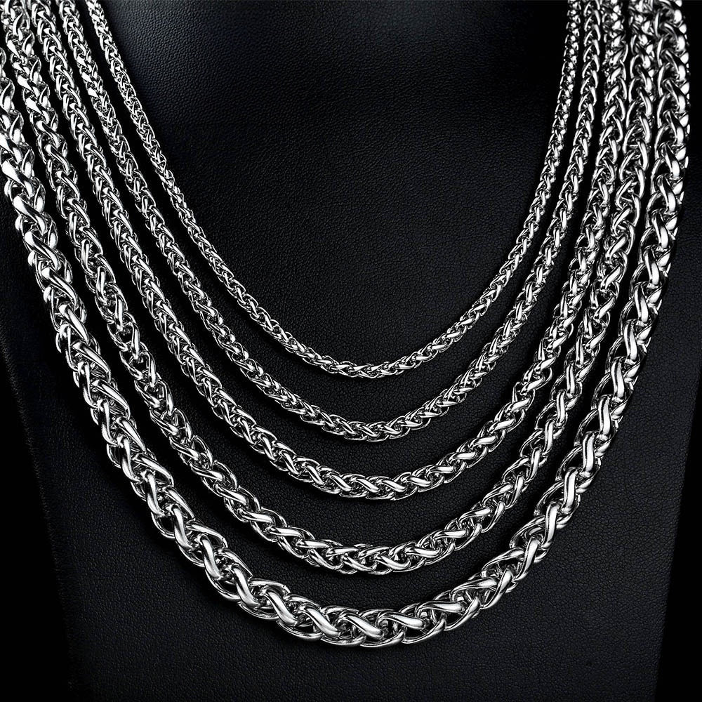 Titanium Steel Wheat Chain Necklace multiple widths
