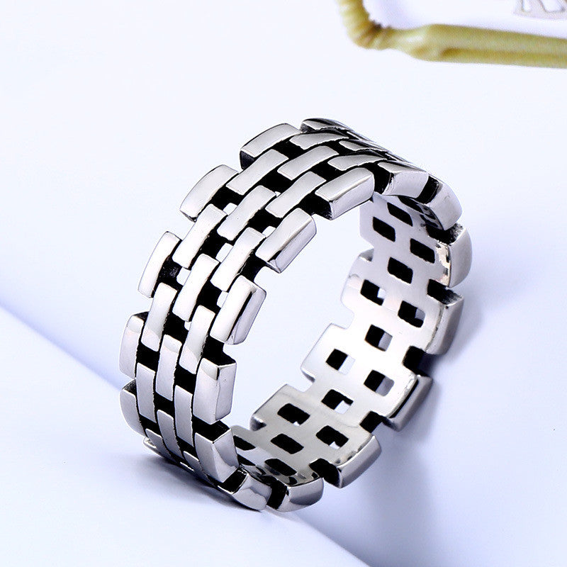 8mm Stainless Steel Hollow Link Ring, silver-tone, polished finish view 2