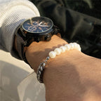 The Half Pearl Cuban Bracelet in Titanium Steel, view 2